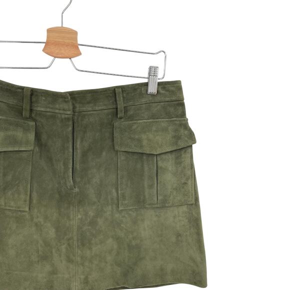 Theory Lupah Suede Mini Skirt Goat Leather‎ Army Green Size 8 - Picture 4 of 12